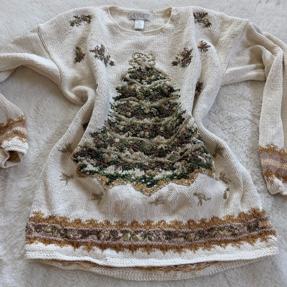 Vintage Hand-Embellished Christmas Tree Sweater – Size L - Picture 13 of 14